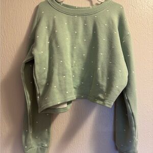 Mint Green Heart Cropped Sweatshirt